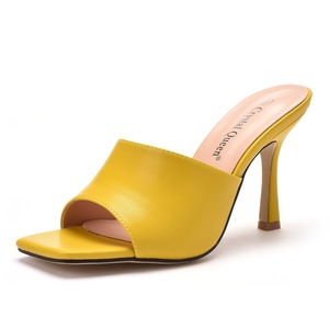Delle Signore Delle donne di Modo di Colore Giallo Nero della Festa Nuziale di Alta Blocco di Spessore Tacco Pompa Sandali Nude Scarpe <span class=keywords><strong>Tacchi</strong></span> Pompe Pantofole - Product Image 5