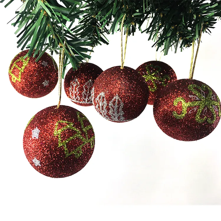 Commercial Outdoor Christmas Decoration 6CM Foam Ball Shape Decorated With Green Tree And Sliver Tree And Sliver Star Pattern