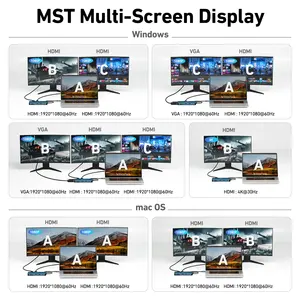 Customize USB C Hub 11 In 1.MST Docking Station With 2*HDM I/1*VGA 3*USB 3.0/SD/TF Card Reader/Ethernet/100W PD/3.5mm