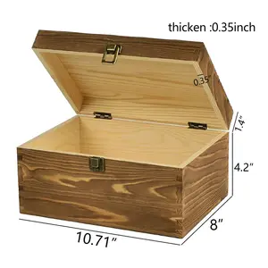 बड़े आयत पाइन लकड़ी बॉक्स ब्राउन DIY शिल्प छिपाने की जगह बक्से Hinged ढक्कन और सामने अकवार के साथ पैकेजिंग बॉक्स