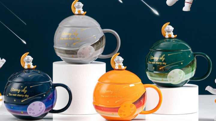 420ml Creative Personality Astronaut Planet Ins Ceramic Coffee Mug Gift Box  Office Water Cup with Cover and Spoon