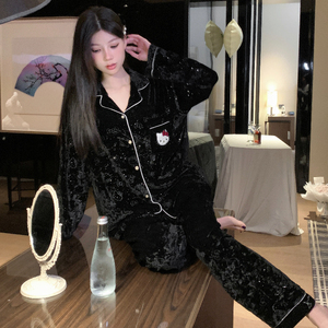 <span class=keywords><strong>ชุด</strong></span>นอน RY6821 # สีดำ KT <span class=keywords><strong>ชุด</strong></span>นอนแขน<span class=keywords><strong>ยาว</strong></span>ของผู้หญิงสีทองผ้ากำมะหยี่สำหรับฤดูใบไม้ร่วงและฤดูหนาว - Product Image 2