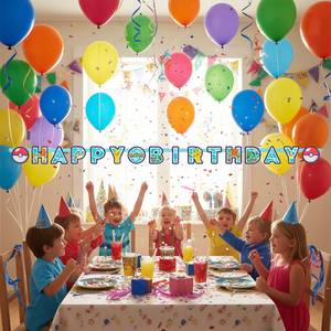 Bannière Joyeux Anniversaire Pokémon Party Love 2,18 m x 12 cm en plastique jetable, décoration de fête rectangulaire style dessin animé - Product Image 3