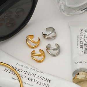 Pendientes de Moda de Acero Inoxidable 316L, Chapados en Oro de 14k y 18k, Pendientes Finos Tipo Brazalete, Sin Perforación, para Mujer - Product Image 4