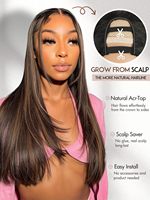 Perruque en U superposée, perruque synthétique mi-longue Yaki lisse en V pour femmes noires |   Perruque réaliste sans colle, facile à poser, idéale pour les débutantes