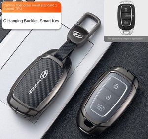 Housse de <span class=keywords><strong>clé</strong></span> de voiture unisexe au design simple en alliage de zinc, fibre de carbone et cuir pour <span class=keywords><strong>Hyundai</strong></span> Creta Transformer Aura <span class=keywords><strong>I20</strong></span> Elite 4 3 boutons - Product Image 4
