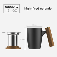 Taza de Té de Cerámica de Gran Capacidad DHPO Premium con Asa de Madera, Tapa Simple con Filtro, Alto Aislamiento Térmico, Taza de Oficina