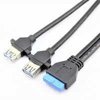 Cable IDE de 20 pines a doble USB 3.0 Tipo-A hembra para panel frontal de caja, con tornillos de sujeción, hecho a medida para cajas de PC, modelo TLUSB3.0