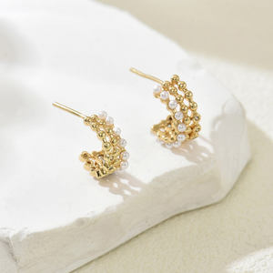 Women's Trendy <b>Charming</b> Copper <b>Hoop</b> <b>Earrings</b> C-Shape Design with Perfect Imitation Pearl Pierced Fashion Accessories Gift - Product Image 4