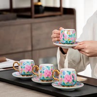 Service à café et à thé en céramique avec poignée et sous-verre, 6 pièces, design rétro de luxe léger, emballage cadeau
