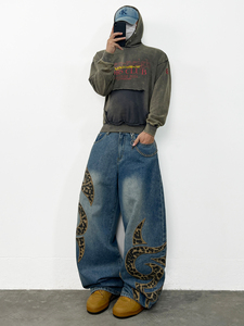 <span class=keywords><strong>Jean</strong></span> <span class=keywords><strong>Bootcut</strong></span> <span class=keywords><strong>Homme</strong></span> Ample Délavé Coupe Large Brodé Vintage Baggy Denim Streetwear Imprimé Motif - Product Image 2