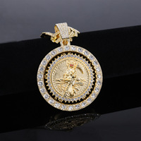 Pendentif Crâne Rotatif Personnalisé avec Strass, Bijoux en Alliage Style Hip-Hop, Collier Saint Jude Ajustable