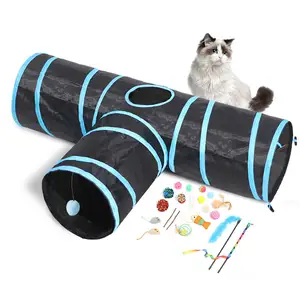 Tube de tunnel pour chat de compagnie, bon marché, intérieur pour chat alésé, pliable à 3 voies