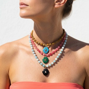 Collier personnalisable en acier inoxydable avec pendentif bohème œil <span class=keywords><strong>de</strong></span> tigre, turquoise et coquillage multiforme, idéal pour les vacances à la plage - Product Image 5