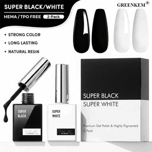 Nuevo Set de 2 Geles de <span class=keywords><strong>Uñas</strong></span> Súper Negros <span class=keywords><strong>y</strong></span> Blancos, Estilo Francés Versátil de Alta Gama, Venta al por Mayor, Gel UV Sin HEMA ni TPO - Product Image 1