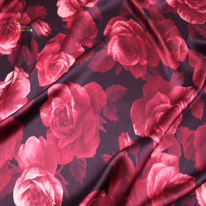 100% su misura pura <span class=keywords><strong>seta</strong></span> tessuto satinato 16mm moda rosa <span class=keywords><strong>rossa</strong></span> stampa da donna tessuto motivo floreale per abiti da matrimonio - Product Image 5