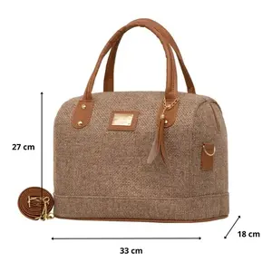 Sac de plage en jute pour femme Fana Jordin Camel, taille moyenne, durable, avec poche intérieure zippée - Product Image 3