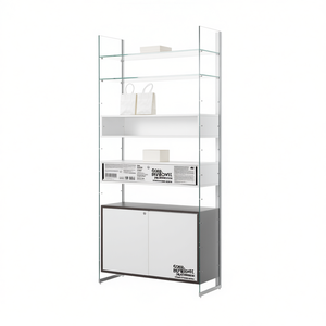 Vitrine modulaire 103x40x H 220 Blanc brillant Meuble de salon avec étagères en verre et portes de rangement - Product Image 2