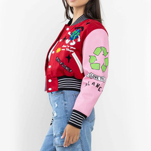 High Quality Printed Front Women's Varsity <b>Jacket</b> Long Sleeve Canvas Fabric Breathable Quick Dry <b>Lightweight</b> Winter Stand Collar - Product Image 5