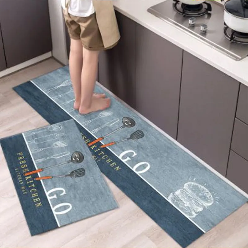 Hot Selling Custom Design Absorbent Crystal Velvet Printed Kitchen Mat Cushioning Kitchen Runner Mat