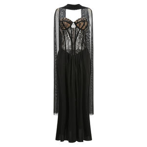 <span class=keywords><strong>Robe</strong></span> Bettergirl 2026 Ramadan en <span class=keywords><strong>dentelle</strong></span> noire transparente, sans bretelles, avec un châle en maille traînant - Product Image 3