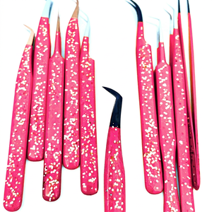<b>Glittery</b> Gel Stainless Lash Tweezers Nano Diamond Grip Eyelash Extension Tool Private Logo Salon Use Factory Direct Supply - Product Image 1