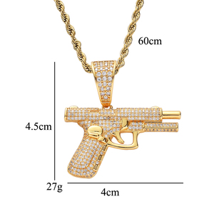 Thời Trang Hip Hop CZ Pistol Quyến Rũ Vòng Cổ Mặt Dây Chuyền Iced out 18K Vàng Mạ Zircon Kim Cương Súng Hình Dạng Mặt Dây Chuyền Cho Nam Giới - Product Image 6