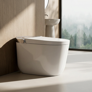 WC intelligent électrique haut de gamme à fonctionnement entièrement automatique, avec télécommande incluse, en céramique, à forme allongée - Product Image 1
