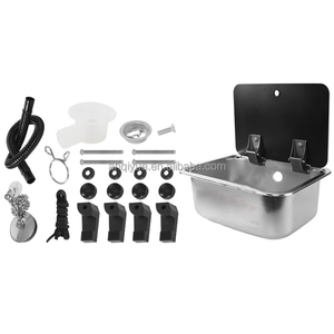<strong>RV</strong> Camper Sink with <strong>Faucet</strong> &amp; Black Flip Lid Stainless Steel Kitchen Basin for Travel Trailers - Product Image 1