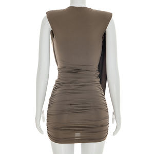 Viviblook C26DS049 Women Casual Dress New Elegant Casual Deep V-Sleeveless Pleated <b>Mini</b> Bodycon Dress Birthday Dresses Women - Product Image 4