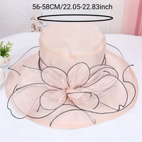 Topi Fascinator Bunga Organza Lebar untuk Wanita, Cocok untuk Pesta Pernikahan, Gereja, Acara Luar Ruangan, Kentucky Derby