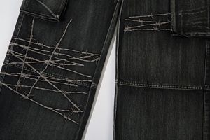 Pantalon cargo en denim pour homme, style vintage, broderie Y2K, hip hop, respirant, imprimé, ODM, tendance, multi-poches - Product Image 5