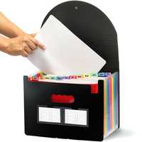 Organiseur de documents en plastique robuste format A4, 13 pochettes, dossier extensible noir pour le bureau, l'école et les affaires