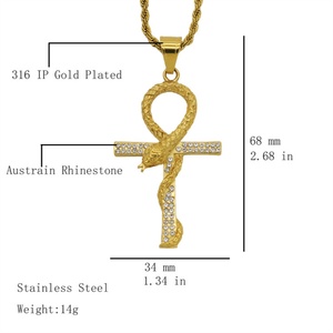 Fashion Religious Rhinestone Ankh Cross Stainless Steel Pendant <b>Necklace</b> <b>for</b> <b>Men</b> - Product Image 4