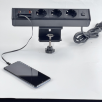 Regleta de alimentación con abrazadera para escritorio, cable USB-C integrado, PD 20W, puertos USB A y C, 3 tomas, enchufe oculto para muebles de oficina