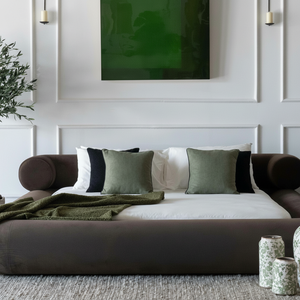 Cabecero tapizado de cama doble con marco de madera contemporáneo 2025, conjunto de muebles de dormitorio tamaño king de madera de lujo moderno - Product Image 1