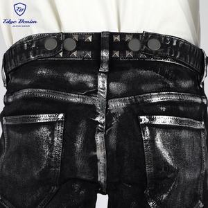 EDGEDENIM <span class=keywords><strong>Jeans</strong></span> Personalizzati Nuovo Stile Revival Skinny in Pelle Cerata Stile Rock con Stampa in Lamina Argento <span class=keywords><strong>Jeans</strong></span> Rivestiti in Cera per Uomo - Product Image 1