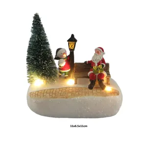 树脂装饰圣诞闪亮微景观艺术工艺圣诞村屋圣诞老人装饰带发光二极管灯