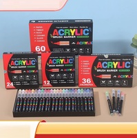 Stylos de peinture acrylique personnalisés bon marché 12/24/36/60 couleurs Marqueurs de peinture acrylique Feutres à pointe pinceau Marqueurs de peinture pour la peinture sur roche