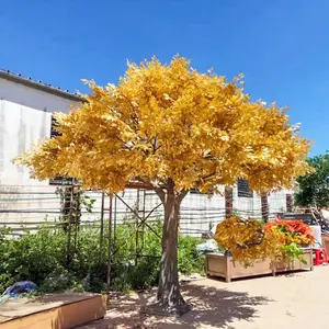 Grand arbre banian doré simulé pour centre commercial hôtel nouvel an vacances arbre à souhaits artificiel