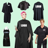 Beige jubah Salon hitam tahan air poliester, krim pemotong rambut warna jubah penata rambut dengan penutup jepret handuk celemek