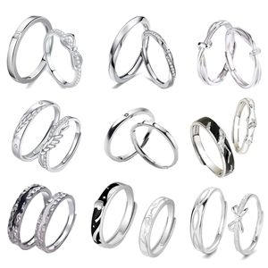 Anillos de Pareja Ajustables de Cobre Electrochapado, Anillos de Boda Abiertos con Circonita y Corona, Estilo Coreano, Sencillos, Elegantes y a la Moda para Hombre y Mujer - Product Image 3