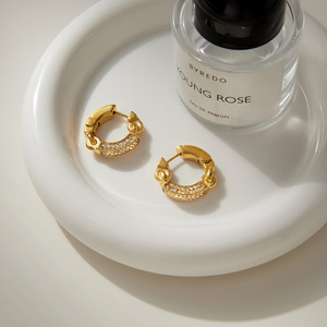 Pendientes de Aro de Acero Inoxidable con Baño de Oro e Incrustaciones de Cristal, Joyería para Fiestas, Accesorio de Moda para Mujer - Product Image 4