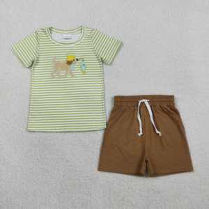 Ensemble de vêtements pour enfants RTS Fishing Dog Print Casual, t-shirt et short, 2 pièces, vente en gros, coton et élasthanne, printemps automne - Product Image 3