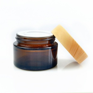 Factory Price and High Quality Tawny Frosted Black Amber <b>Glass</b> Cosmetic Cream <b>Jar</b> <b>with</b> <b>Wood</b> Grain <b>Lid</b> Lotion for Face Cream - Product Image 2