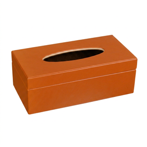 Caja de pañuelos y servilletero de cuero vegano de lujo, ecológico, con detalles en color mandarina para coche clásico y escritorio de oficina - Product Image 1
