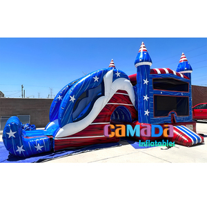 Structure gonflable d'extérieur avec toboggan aquatique et piscine, thème drapeau américain, pour enfants, avec souffleur - Product Image 4