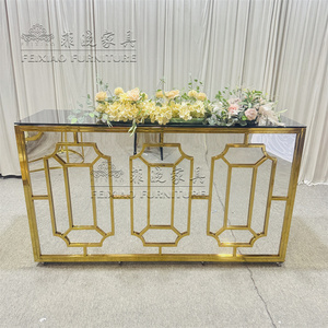 Hot Sale Factory Price Mirror Panel Gold Stainless Steel Glass Top Square <strong>Bar</strong> <strong>Table</strong> <strong>with</strong> Lockable <strong>Wheels</strong>
