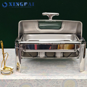 XINGPAI Vente en gros Réchauffeur d'aliments de luxe Réchaud en acier inoxydable pour hôtel commercial et restauration Ensemble buffet avec couvercle argenté - Product Image 2