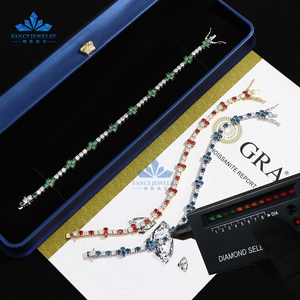 S925 Prata Trevo de Quatro Folhas Pulseira Redonda 3mm 7 Polegada Azul Verde Vermelho Novo Colorido Moissanite Pulseira De Tênis com GRA - Product Image 6